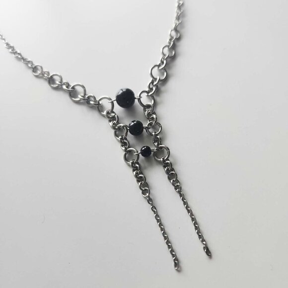 Gothic obsidian unique silver double rosary necklace - Picture 5 of 7